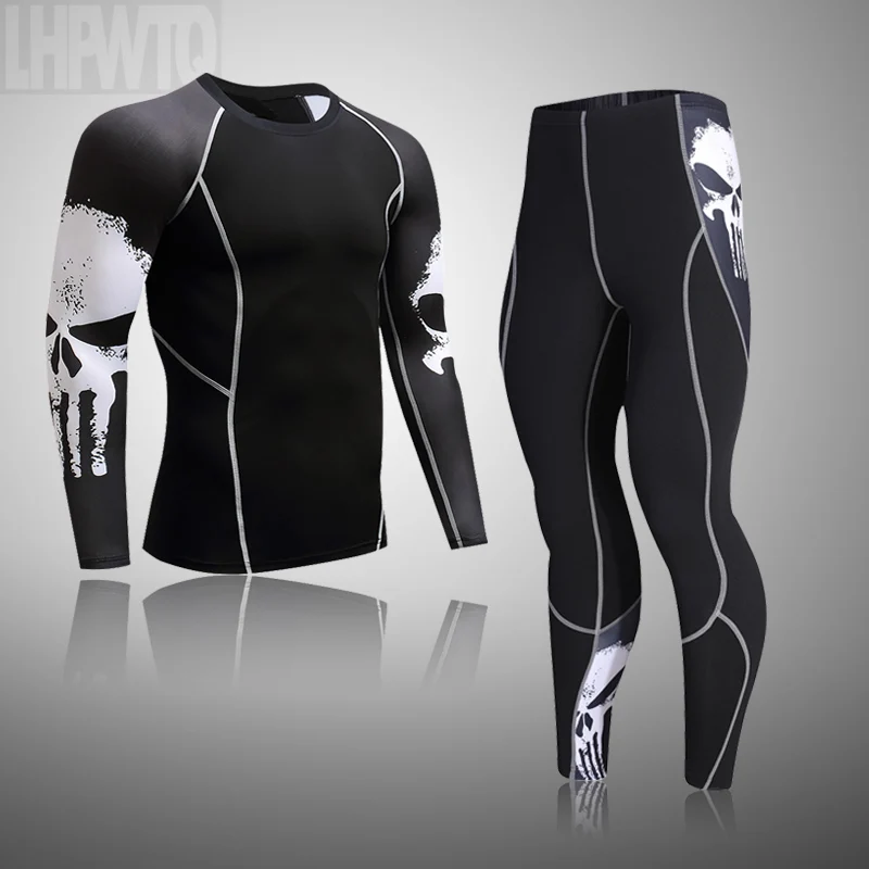 

Men's Winter Compression Underwear Men Winter Thermal underwear MMA Bodybuilding T-Shirt Skull Rashgarda Leggings Tracksuit