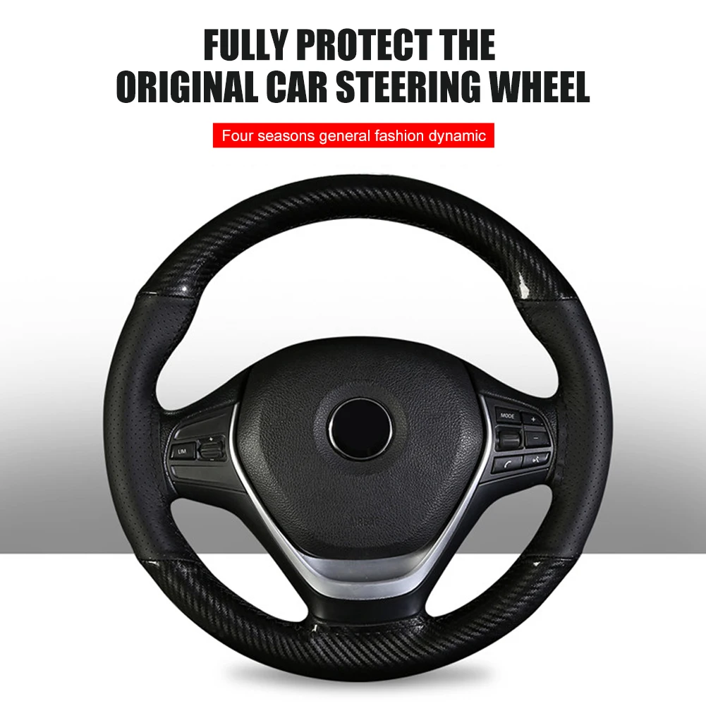 

Universal Car Steering Wheel Cover DIY Braid 38cm Leather Steering Wheel Protector with Needle Thread Car Interior Accessories