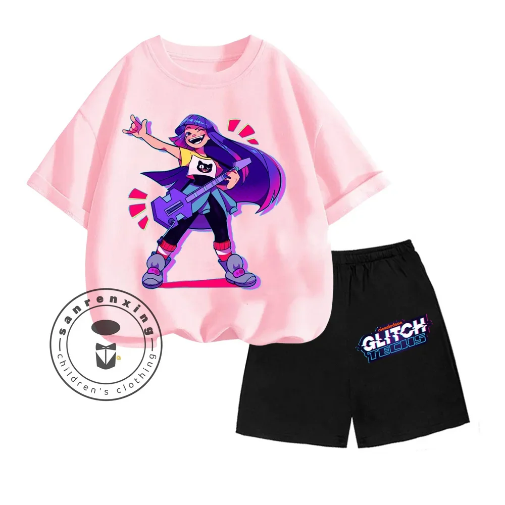 Детский Летний Комплект Kawai Glitch Techs Q-Edition Топ С Короткими Рукавами И Круглым