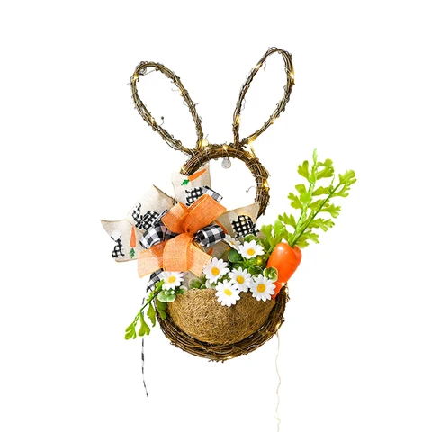 Кольцо из ротанга в виде корзины с кроликом, (с подсветкой), пасхальное украшение, кольцо из ротанга в виде кролика, подвесное семейное платье для крыльца