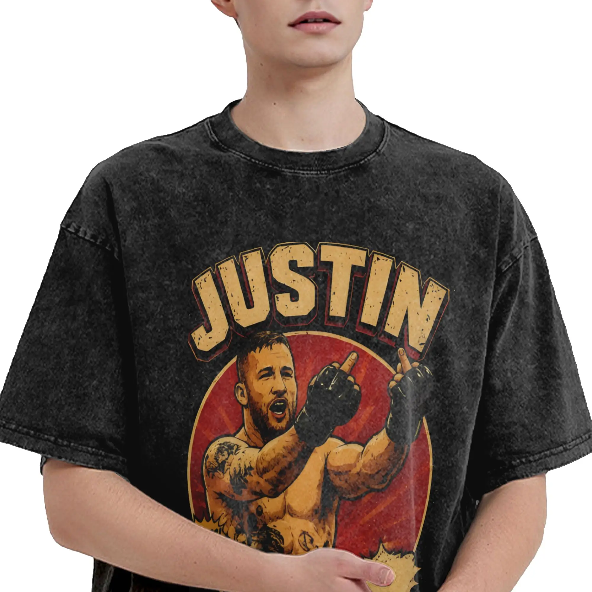 Фото Футболка с принтом Justin Gaethje The Highlight Washed Shirts Merch Harajuku, мужская и женская футболка №2