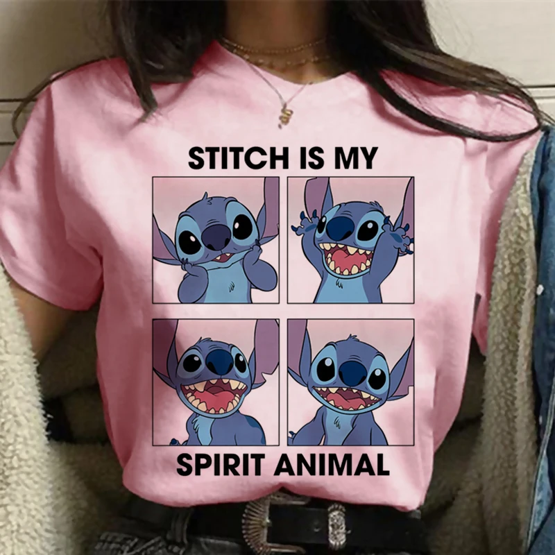 

Kawaii Lilo Stitch T Shirt Women Kawaii Top Funny Cartoon T Shirt Ohana Stitch Funny Cute Anime Shirt Cotton T Shirt Women