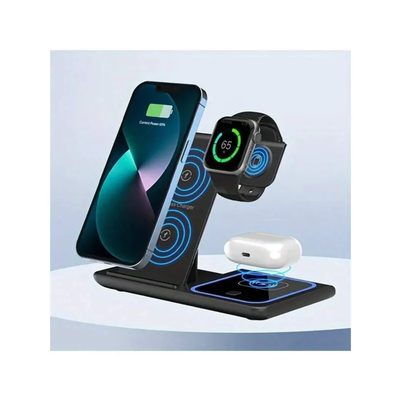 Беспроводное зарядное устройство 3 в 1 совместимое с iPhone 15 14 13 12 Pro Max 11 док-станция