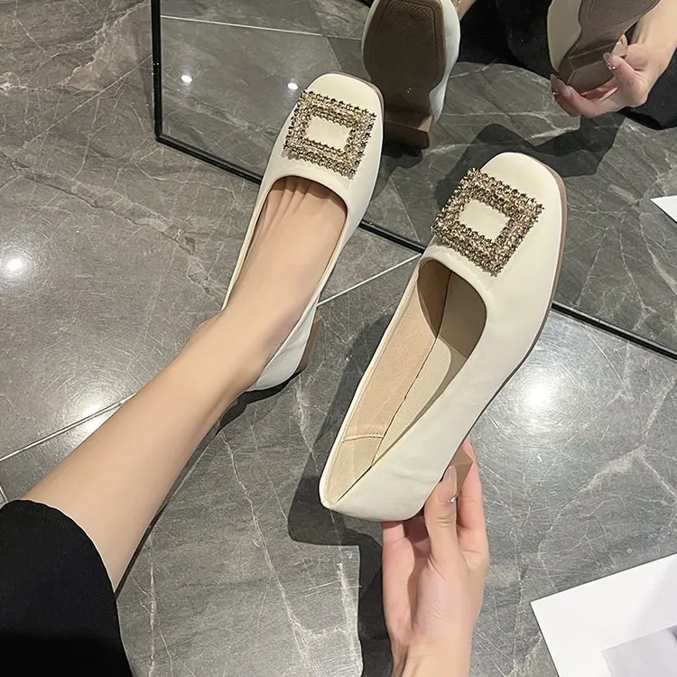 

Shoes Woman 2023 Casual Female Sneakers Soft Square Toe Elegant Modis Shallow Mouth Flats Metal Chain New Cute Dress Comfortable