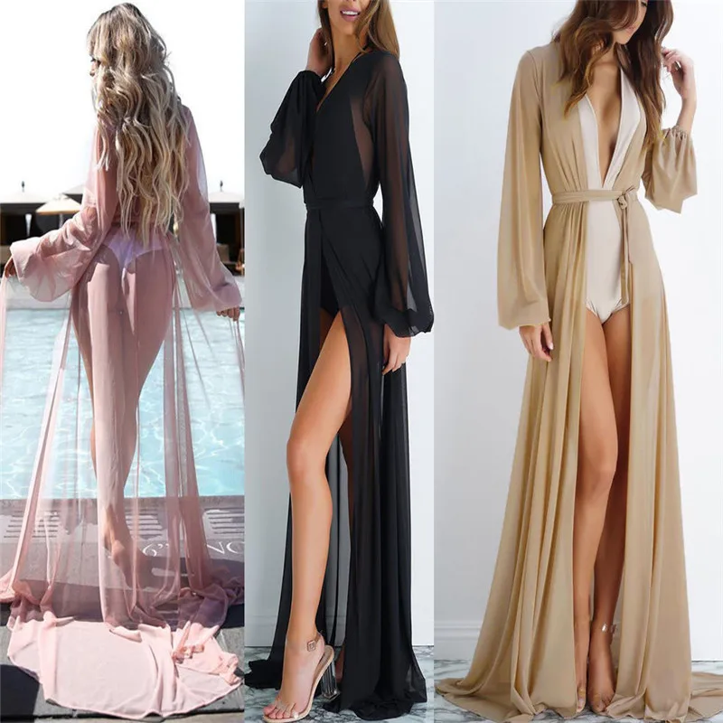 

Sexy women Kaftan Tunic Chiffon See Through Beach Dress Robe Black Long Cover Up Robe De Bikinis Swimsuit Swimwear Bathing Suit