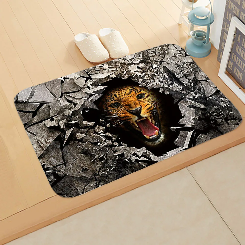 

Tiger Roar Pattern Bedroom Non-Slip Coral Velvet Carpet Rug Lion Kitchen Bath Entrance Door Mat Originality Home Decor Doormat