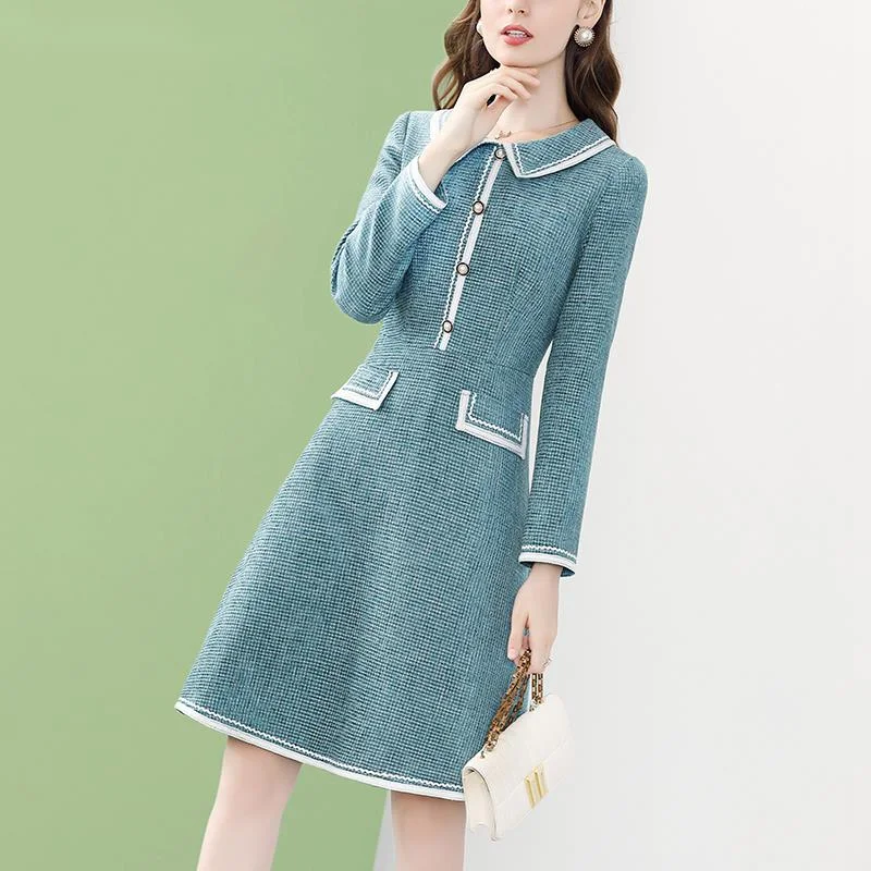 

Женское твидовое платье 2022, темно-синее милое платье Питер Пэн, модное волшебное платье, длинное французское платье