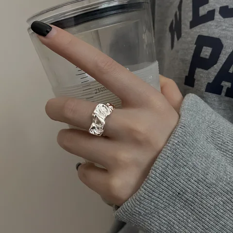 Металлическое Плиссированное открытое женское кольцо с геометрическим рисунком из серебра пробы, простой аксессуар, подарок на свадьбу, вечеринку, день рождения