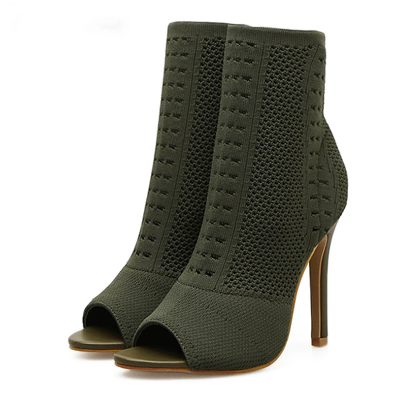 

Women Knitted Ankle Boots 2020 Women's Hollow Out Woman Fashion Thin High Heel Comfort Female Elegant Ladies Peep Toe Sock Shoes