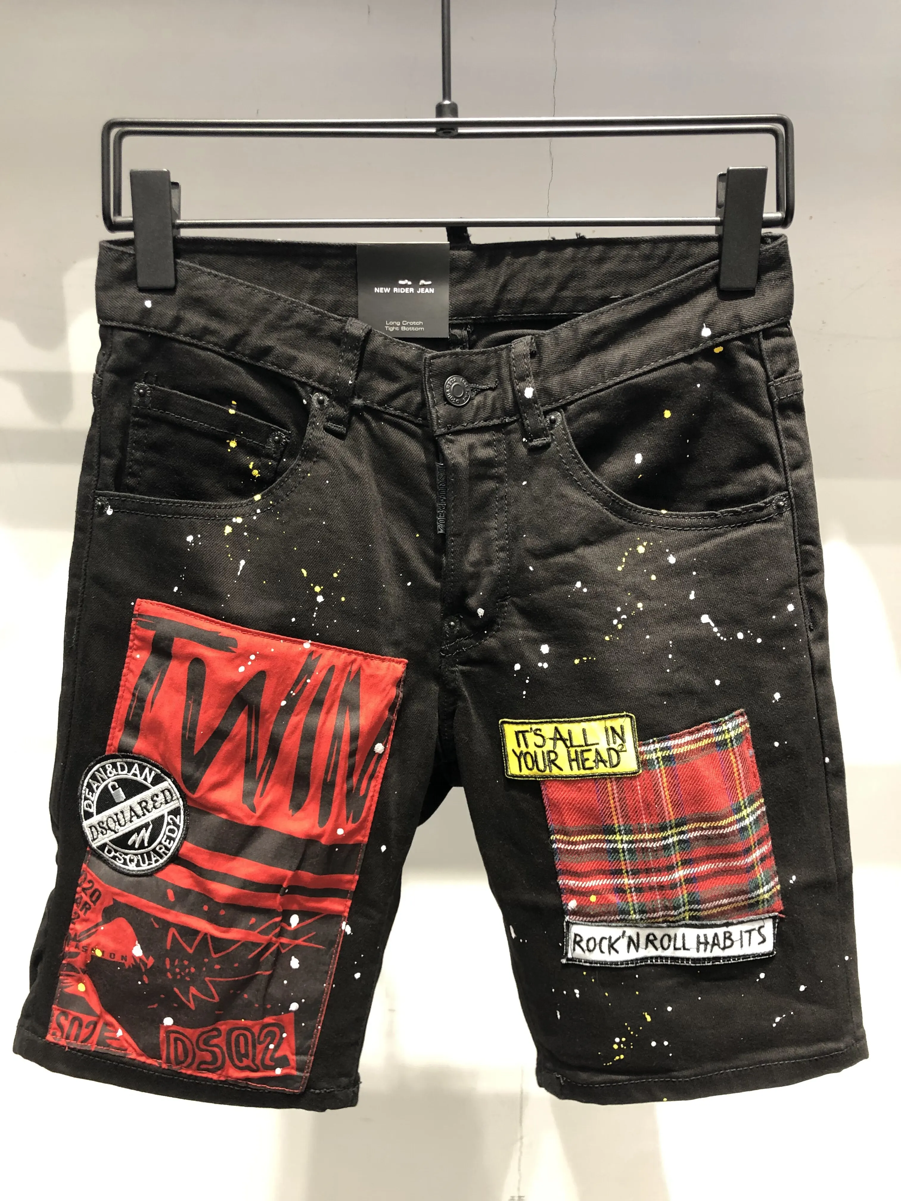 

DSQUARED2 Brand Couple Denim Fashion Shorts Summer Casual Slim DSQ Print Ripped Shorts Hip Hop Patch Print Denim Shorts 9612