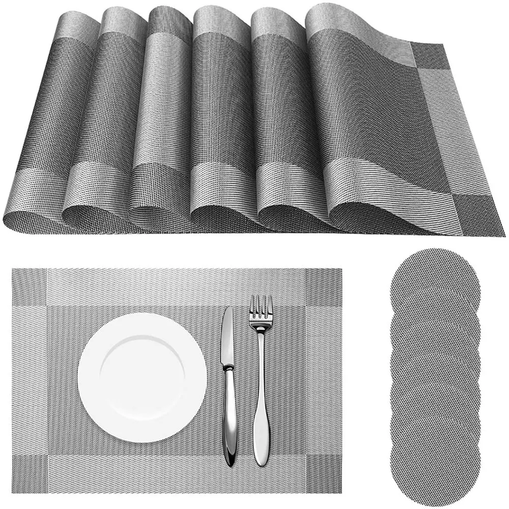 

6pcs Placemats PVC Place Mats and Coasters Washable Non-Slip Heat Resistant Table Mats for Kitchen Dining Table Home Restaurant