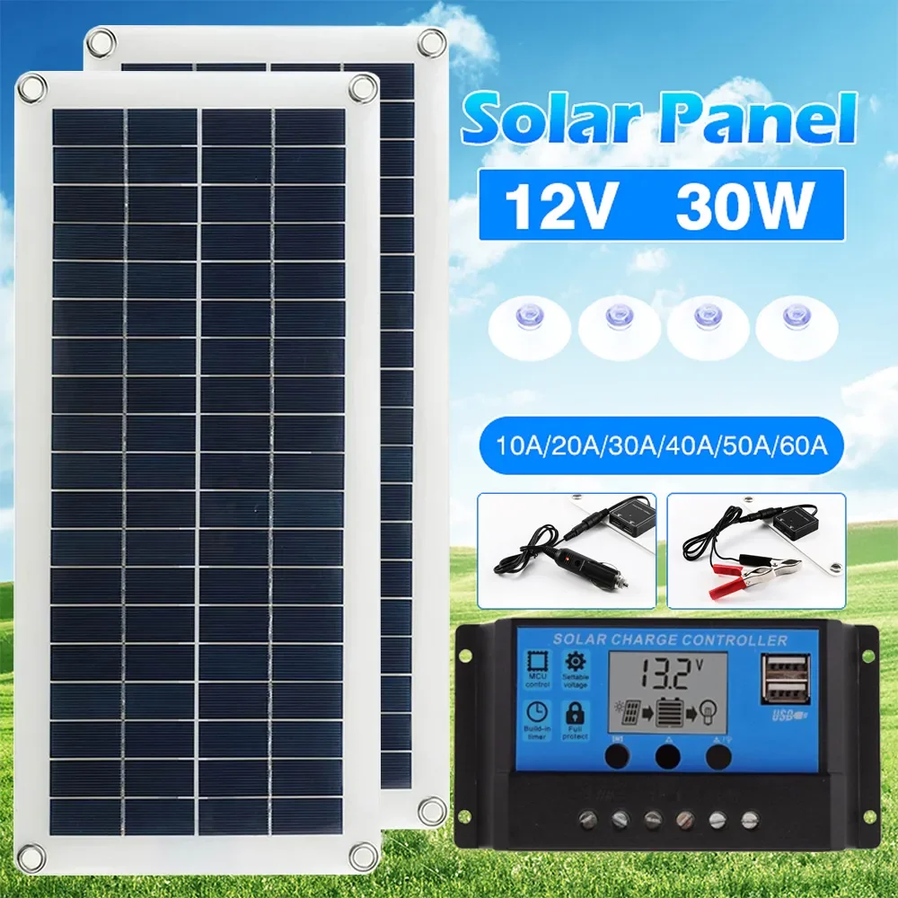 30 Вт Гибкая солнечная панель 12 В батарея 5 в зарядное устройство для телефона двойной USB с контроллером 10 А солнечные батареи внешний аккумулятор для телефона автомобиля яхты RV