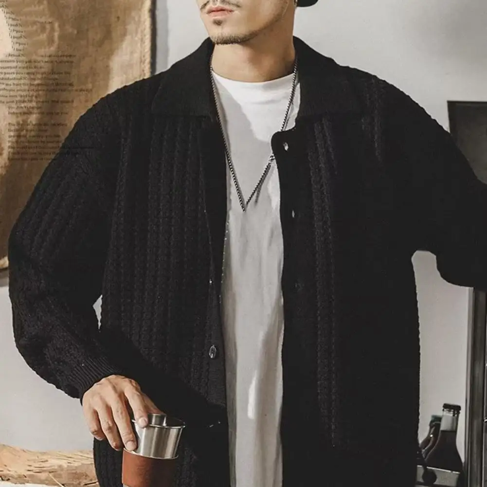 Осенне-зимний мужской свитер с лацканами однобортный толстый трикотаж нагрудным