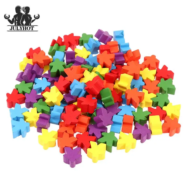 

100 PCS Multicolor Wooden Board Game Pieces Replacement Tabletop Gaming Components Humanoid Chess Pieces