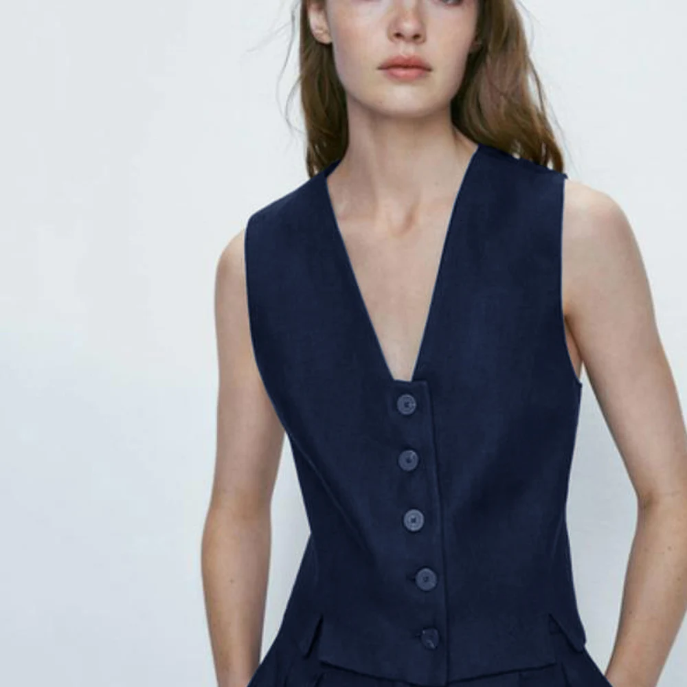 Однобортный женский жилет для работы летняя полярная безрукавка с квадратным