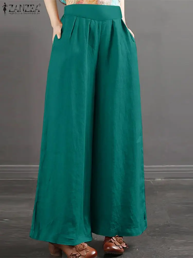 Брюки ZANZEA женские с эластичным поясом однотонные свободные элегантные модные