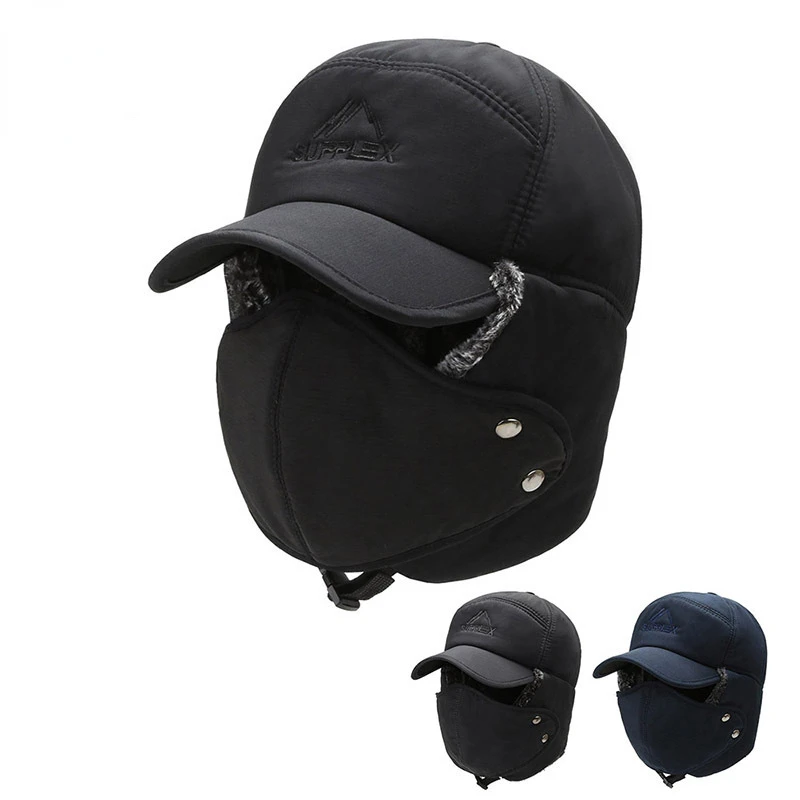

Motorcycle Riding Cap Trend Winter Bomber Hats Men Women Fashion Ear Protection Face Windproof Ski Cap Velvet Thicken Couple Hat