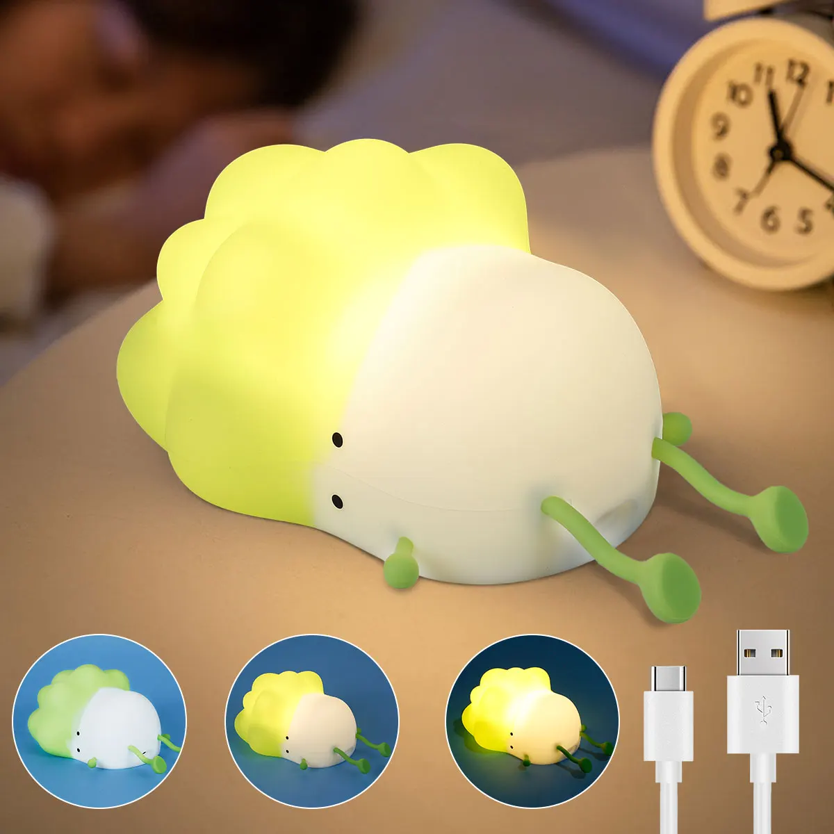 

Плоский силиконовый ночник, 1200 мАч, мягкая прикроватная лампа с сенсорным датчиком, милый светодиодный таймер, детская настольная лампа для...