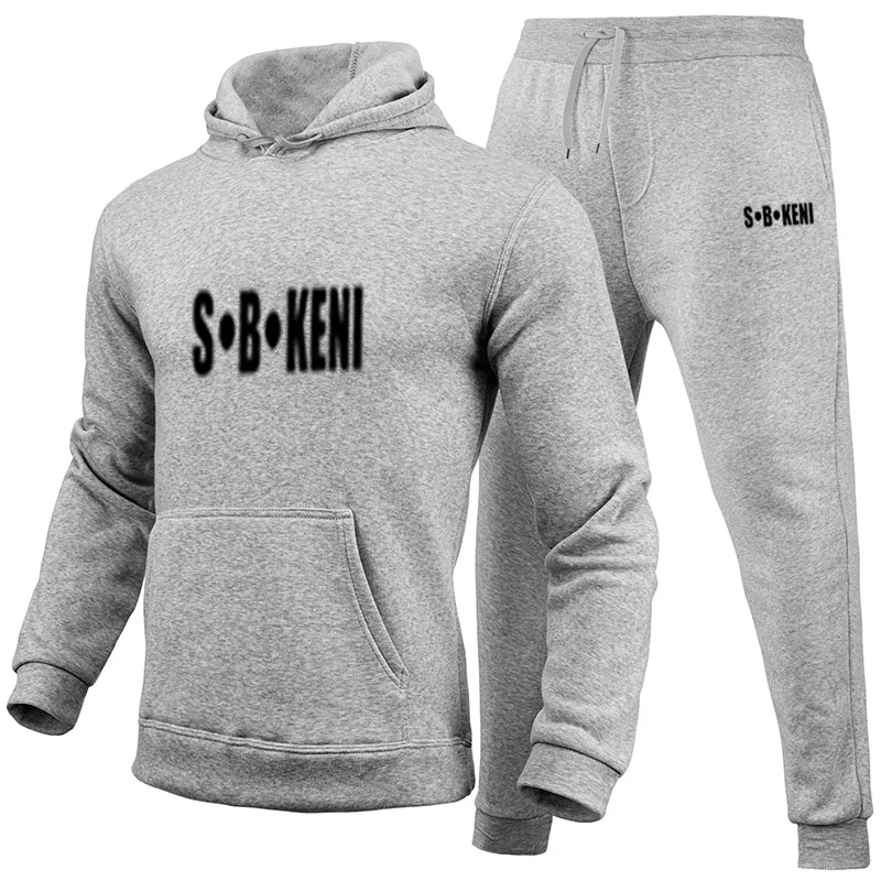

Spring 2022 new men's suit S.B.KENI brand long sleeve plus velvet warm stitching pullover elastic waist trousers sports suit men