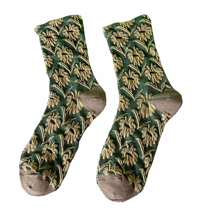 10 Pairs Kawaii Long Cycling Socks Women Cotton Cute Autumn Winter Foot Cover Fashion Print Green Style Street Ladies Socks Set