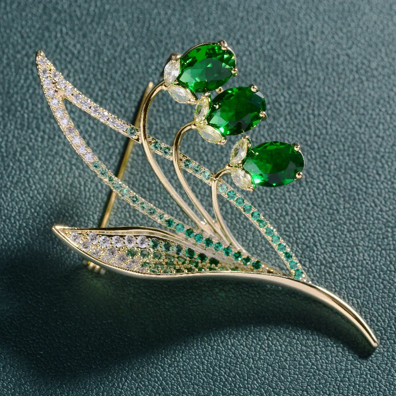

Fashion Lily of the Valley Zircon Copper Brooch Elegant Atmosphere Clothes Botanical Flower Pin Simple Accessories Corsage