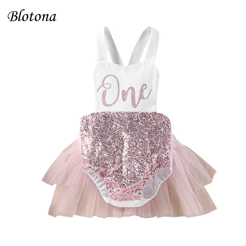 

Blotona Baby Girl Romper Letter Print Shiny Sequin Design Paneled Mesh Sleeveless Sling Jumpsuit, 3-24Months