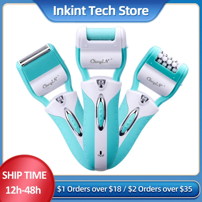

CkeyiN 3 in 1 Electric Hair Remover Foot File Pedicure Dead Skin Callus Removal Peeling Feet Shaver Portable Women's Epilator