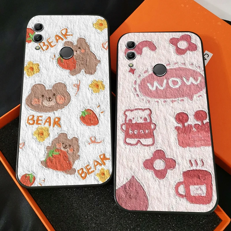 

Cute Cartoon Bear Oil Painting Phone Case For Huawei Honor 7A 7X 8 8X 8C 9 V9 9A 9X 9 Lite 9X Lite Back Silicone Cover Funda