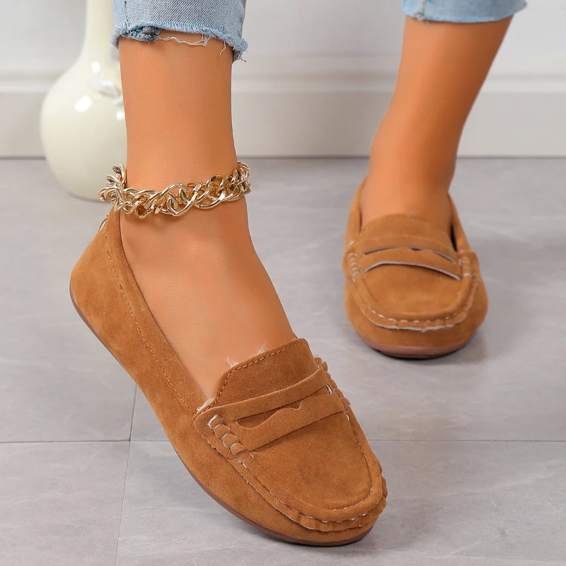 

Round Toe Slip-on Women's Flat Shoes Women's Shoes on Sale 2023 Fashion Solid Loafers Winter Short Plush Casual Shoes Large Size