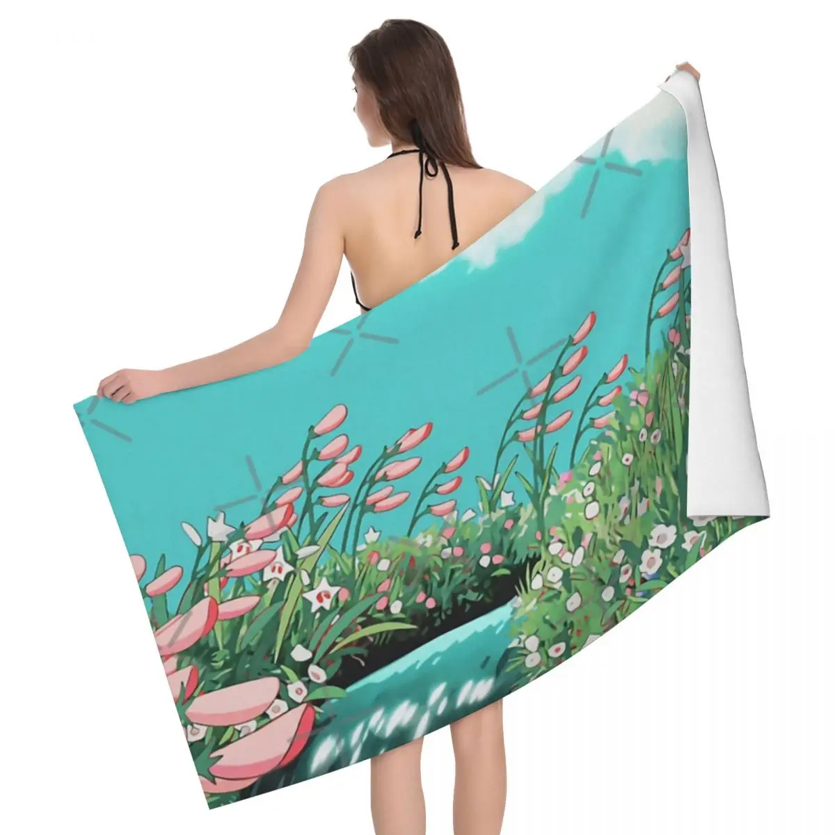 

Anime Flowers In The River Scenery 80x130cm Bath Towel Microfibre Fabrics For Pool For Traveller