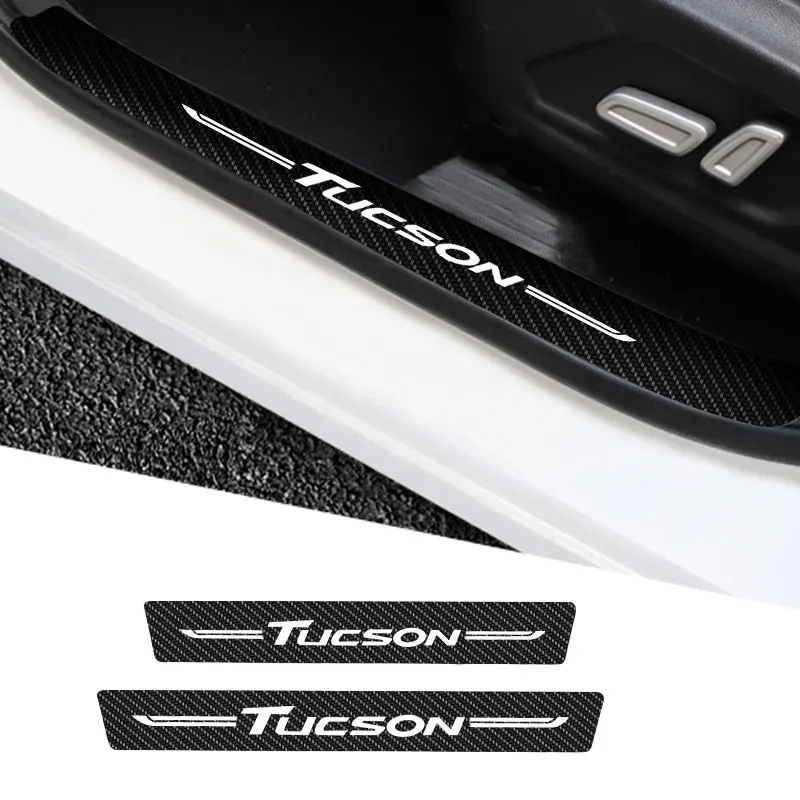 

4Pcs Car Door Threshold Stickers Scuff Plate Carbon Fiber Sill Protector For Hyundai Tucson Logo Auto Door Entry Pedal Guards