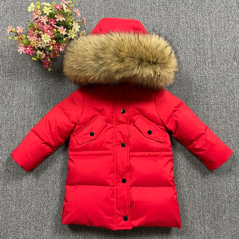 

2022 Winter Thick Down Girls Jacket Natural Fur Hoodie Boys Coats Warm Kids Parkas Clothes Windproof Children Overcoat Outfit