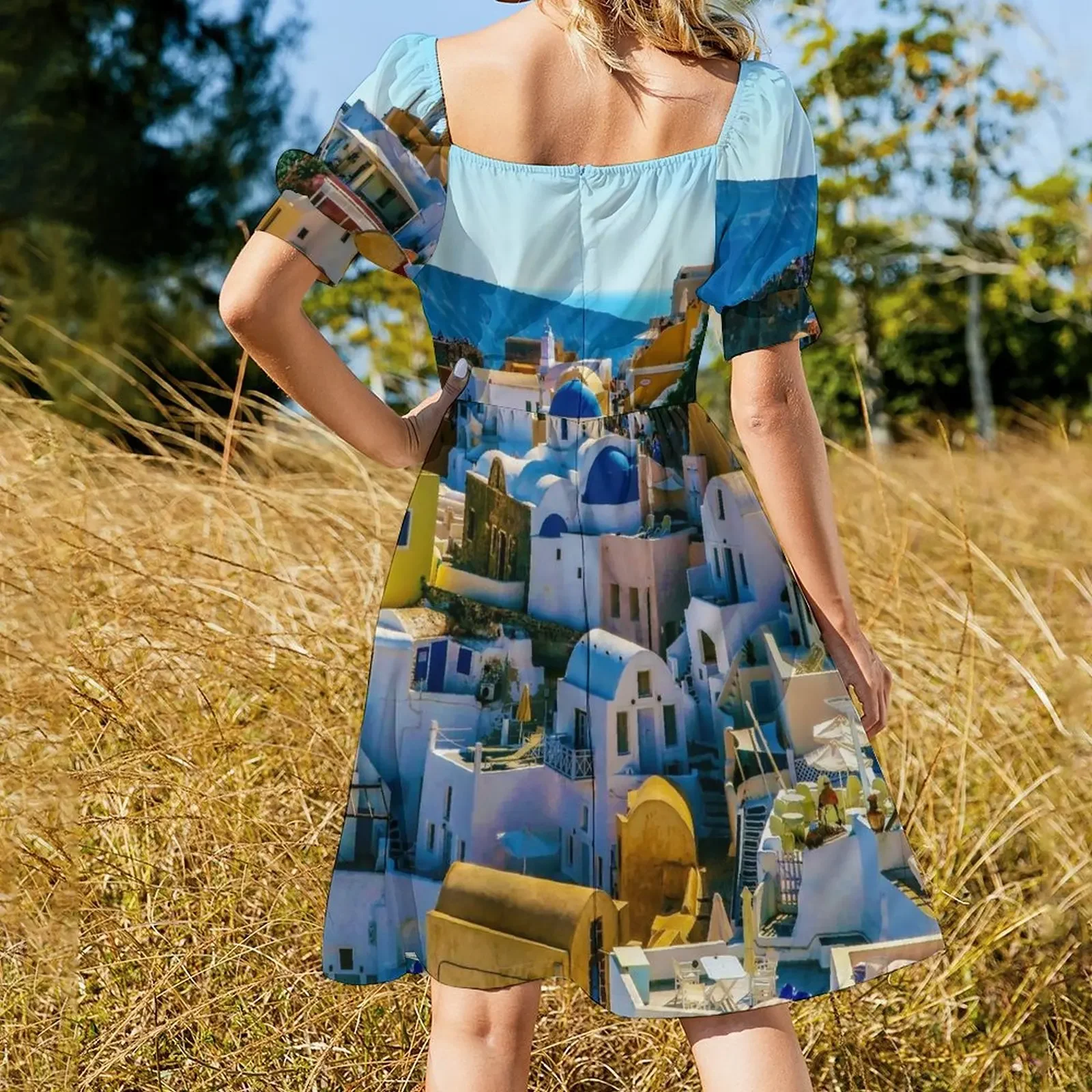 Oia Santorini платье с короткими рукавами вечерние платья женское свободное летнее 2025