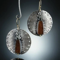retro boho punk round hanging dangle earrings women tribal hollow out antique metal carved hook earring jewelrys