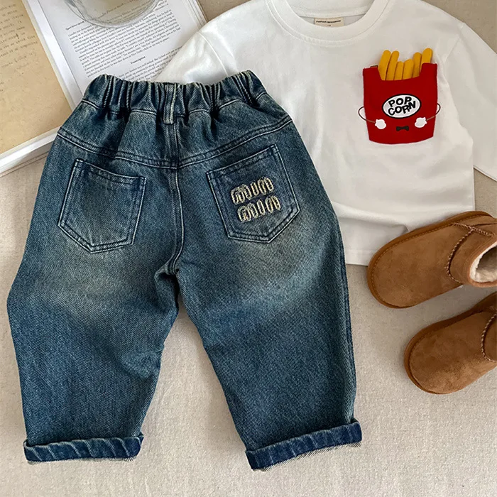 Джинсовые брюки для мальчиков длинные из денима изящная весенне-осенняя одежда