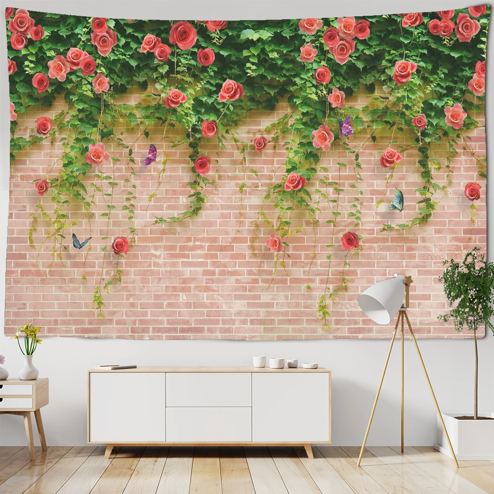 Настенный гобелен с растениями и цветами на камнях большой настенный недорогой в