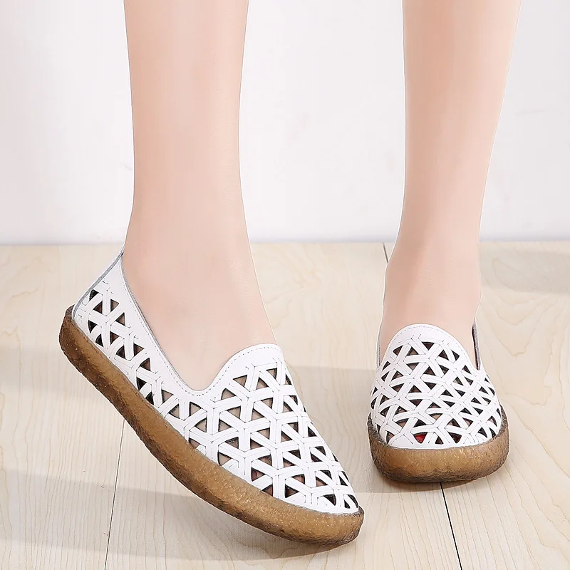 

Summer Women Casual Shoes Leather Soft Loafers Female Ballet Flats Sneakers Cut Out Slip On Moccasins Breathable Ladies Footwear