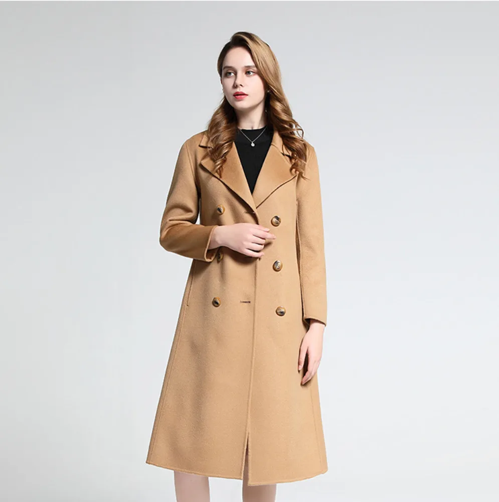 

Женское длинное пальто с поясом, облегающее двубортное пальто составного кроя в западном стиле с длинным рукавом, новая модель 2022 года