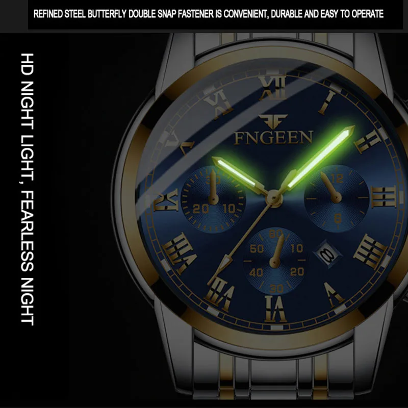 FNGEEN Top Brand Luxury Watch for women Busines Stainless Steel Quartz Wristwatches Waterproof Luminous Hands Couple reloj Gift