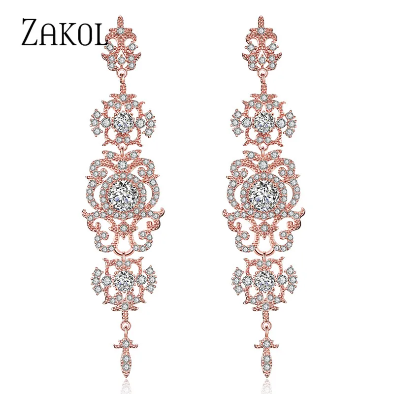 

ZAKOL Luxury Vintage CZ Zirconia Crystal Long Dangle Drop Earrings for Women Fashion Bridal Wedding Jewelry FSEP2311