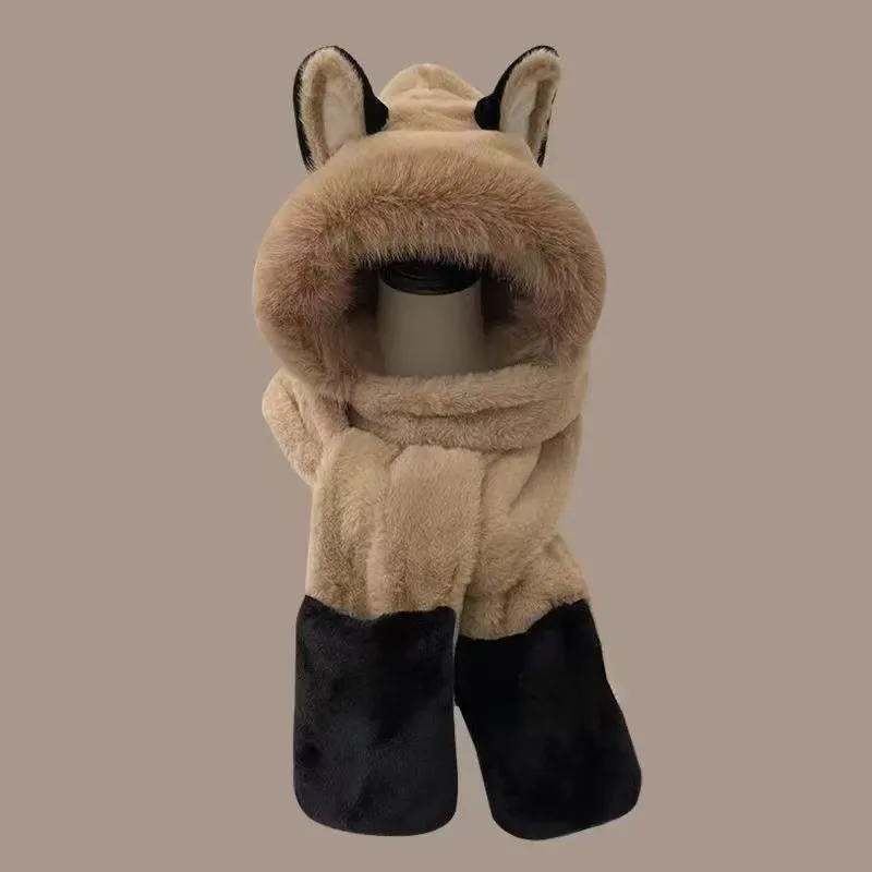 Зима новинка Firefox уши теплый пушистый лыжный шарф перчатки цельная шапка уличная