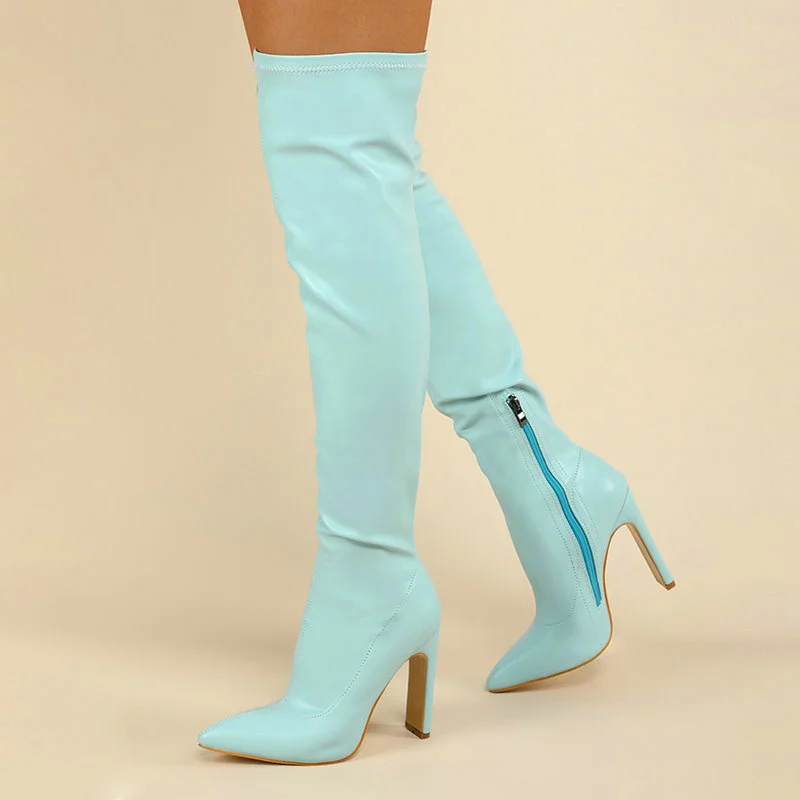 

2022 Autumn Winter Women Over the Knee Boots Pointed Toe Square High Heel Ladies Long Boots PU Leather Sexy Party Women's Shoes