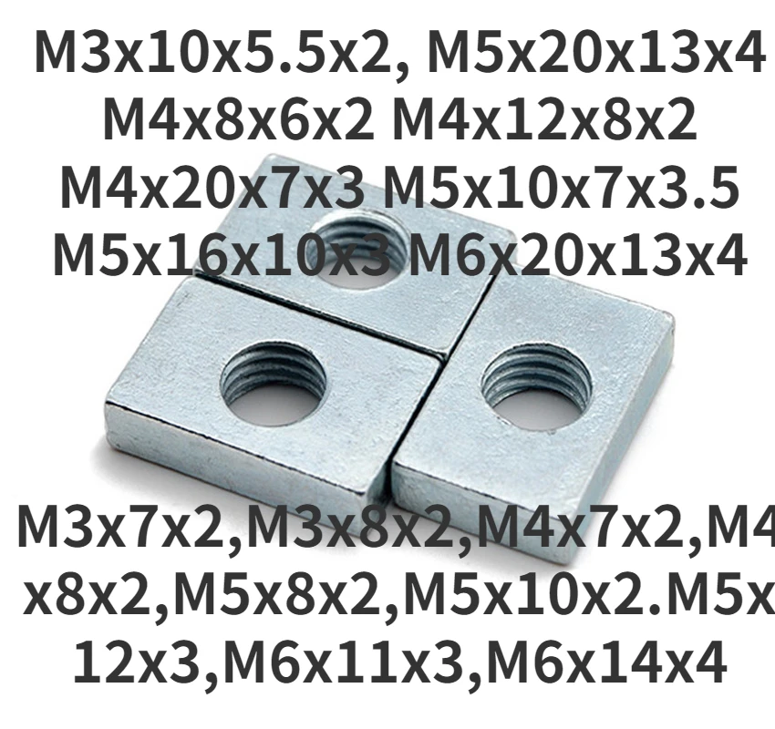 

50pcs Square Nut M3 M4 M5 M6 M8 Rectangular Nuts GB39 Aluminum Profile Accessory Slider Block Thin Carbon Steel Countersunk Nut