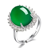hot sale green natural chalcedony emerald opening adjustable ring for women beautiful jade mothers days gift accessories