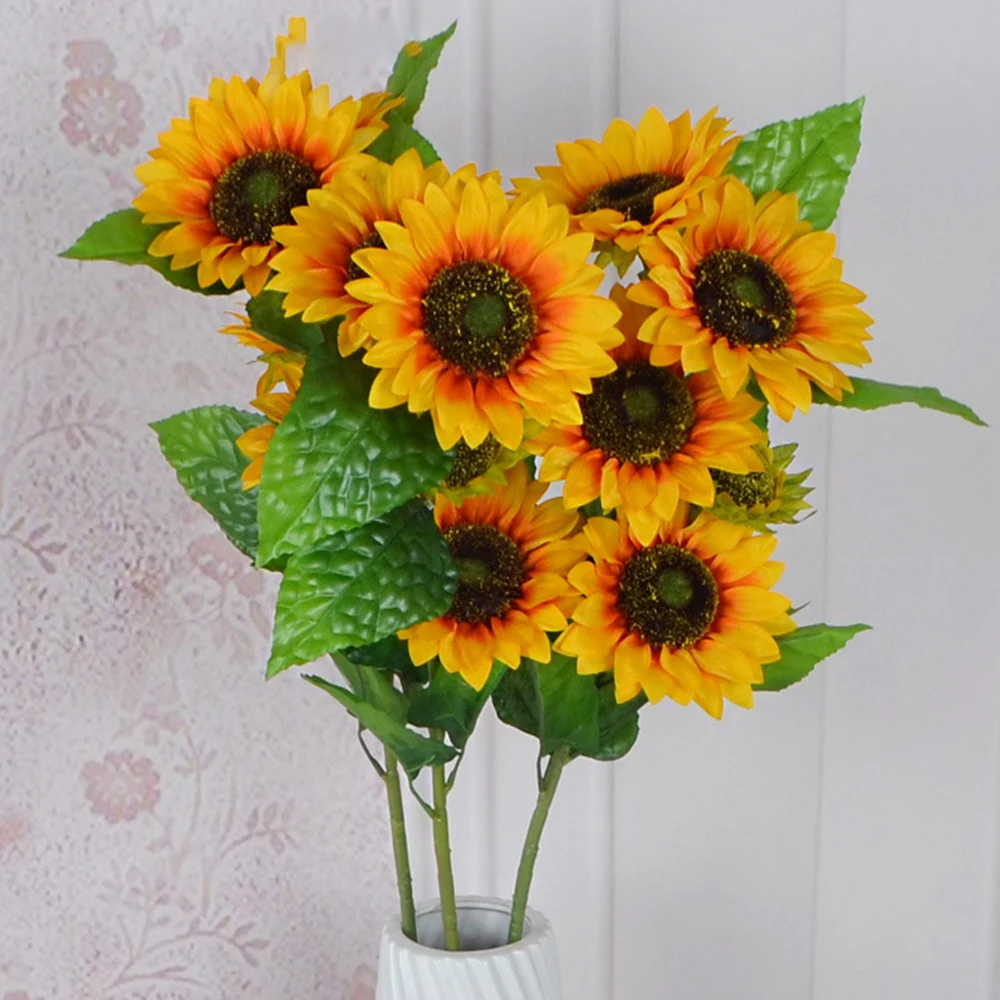 

Artificial Flowers Large Head Silk Fake Sunflowers Party Decor Fabric Garden Outdoor Autumn Faux Flowers for Wedding Decoration
