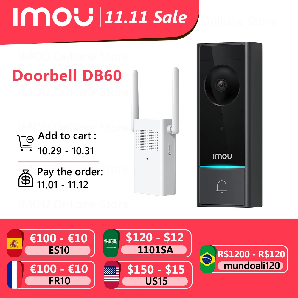 Продажа IMOU беспроводной Wifi 5MP видео перезаряжаемый аккумулятор дверной звонок с Chime Интерком PIR Обнаружение ночного видения IP65 Водонепроницаемый DB60