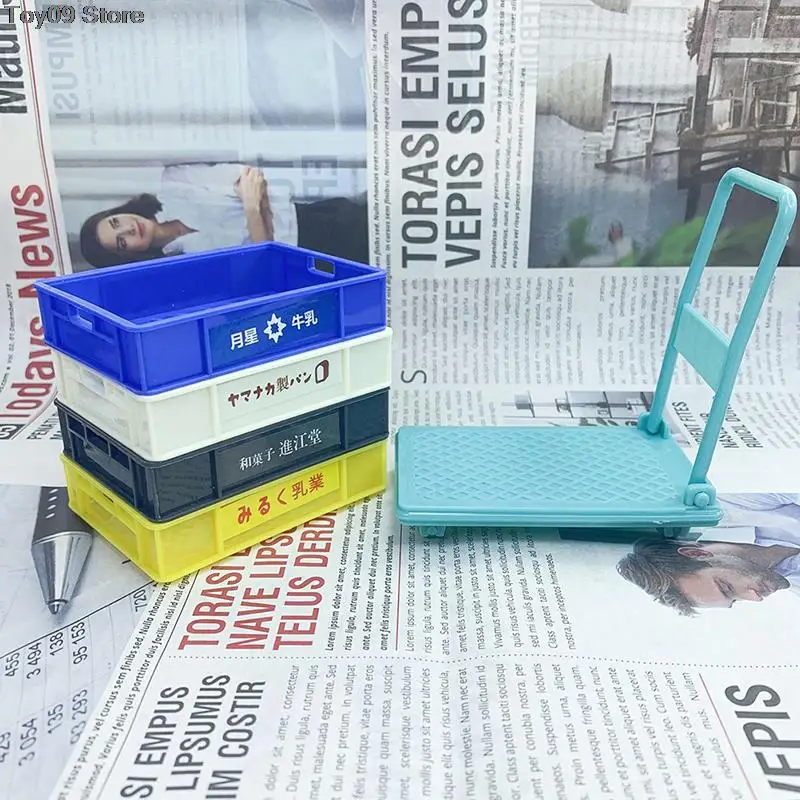 

1/12 Dollhouse Mini Handcart Shopping Accessory Supermarket Cart Beverage Boxes Model Furniture Accessories For Doll House Decor
