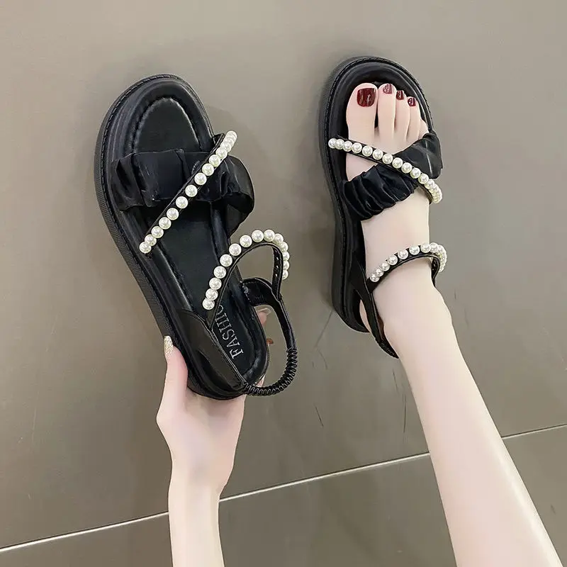 Pearl Platform Fairy Sandals Women's Matching Skirt Summer 2023 New Fashion Versatile Roman Shoes