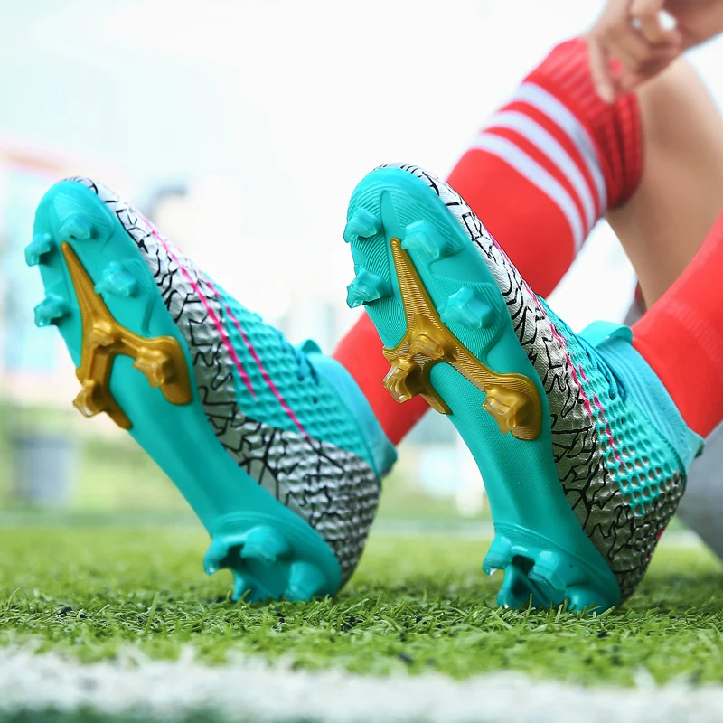New Boy Ankle Soccer Shoes Men Big Size 47 Outdoor High Tops Football Boots Turf Soccer Cleats Kids AG Women Soft Football Shoes