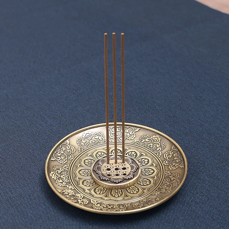 

Round Incense Burner Reflux Stick Incense Holder Home Buddhism Decoration Coil Censer with Lotus Flower Shape Bronze Zen Budd